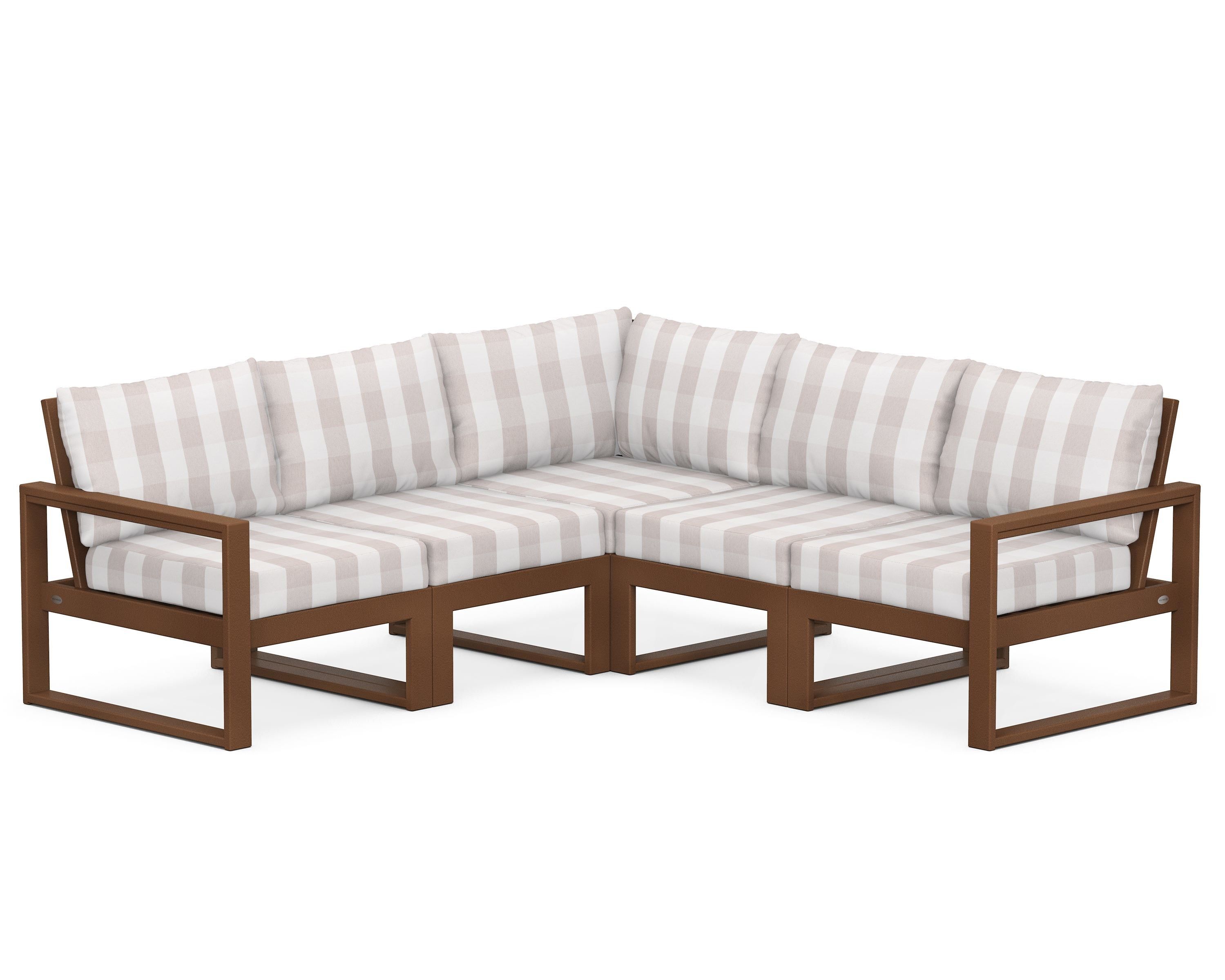 POLYWOOD® EDGE 5-Piece Modular Deep Seating Set in Teak / Buffalo Plaid Dune Burlap