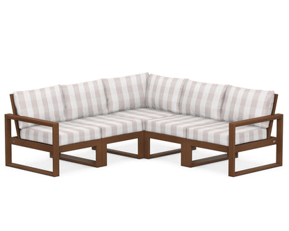 POLYWOOD® EDGE 5-Piece Modular Deep Seating Set in Teak / Buffalo Plaid Dune Burlap