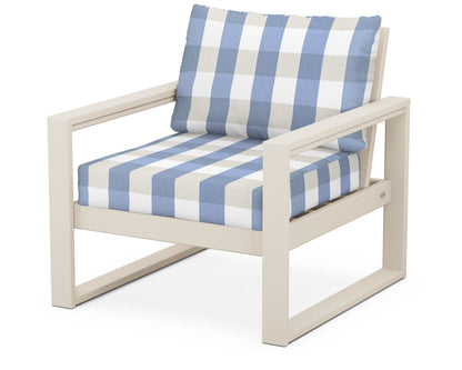 POLYWOOD® EDGE Club Chair in Sand / Buffalo Plaid Sky Blue