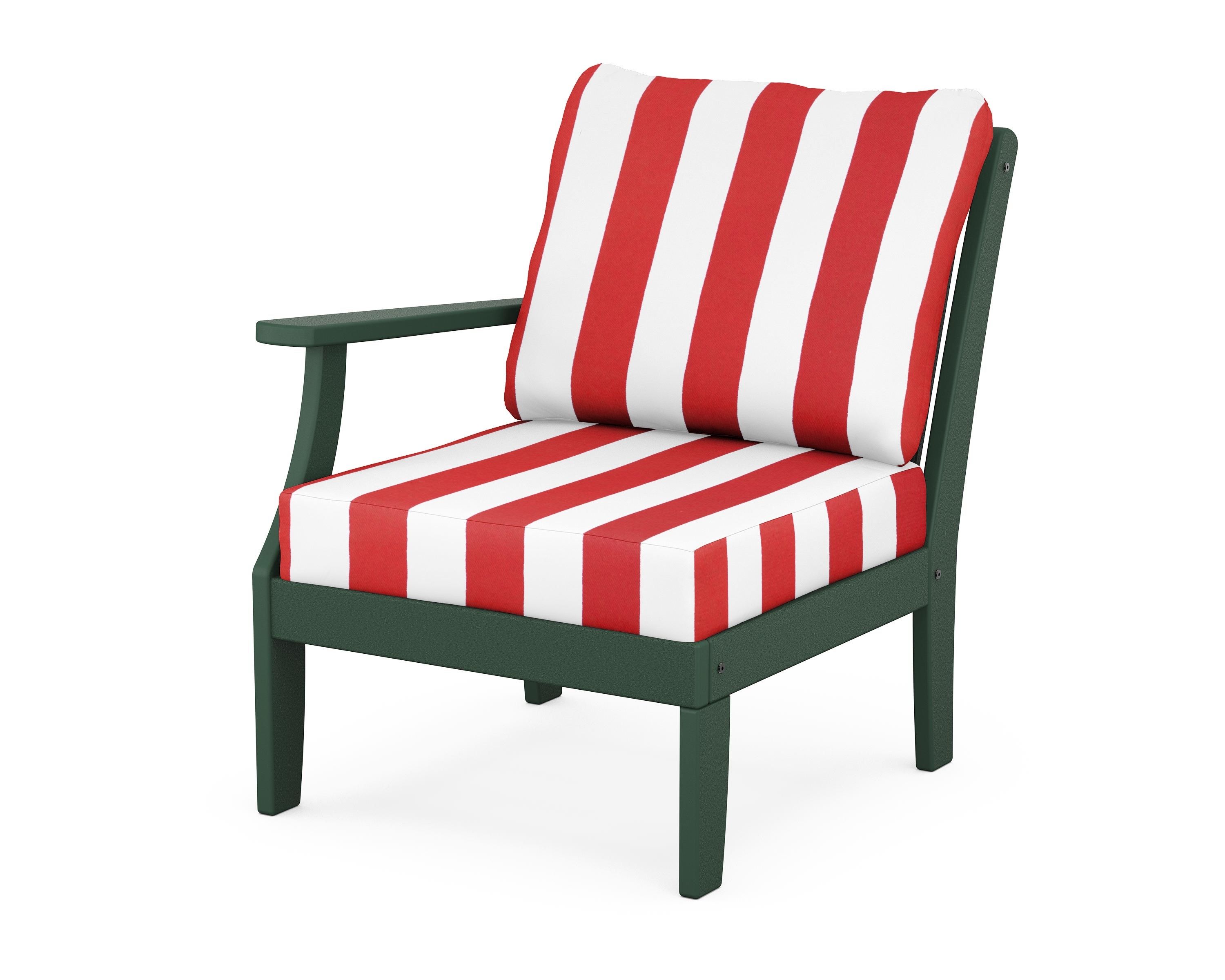 POLYWOOD® Braxton Modular Left Arm Chair in Green / Cabana Stripe Crimson