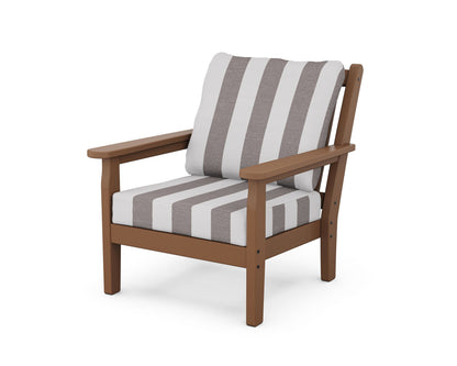 POLYWOOD® Chippendale Deep Seating Chair in Teak / Cabana Stripe Grey Mist