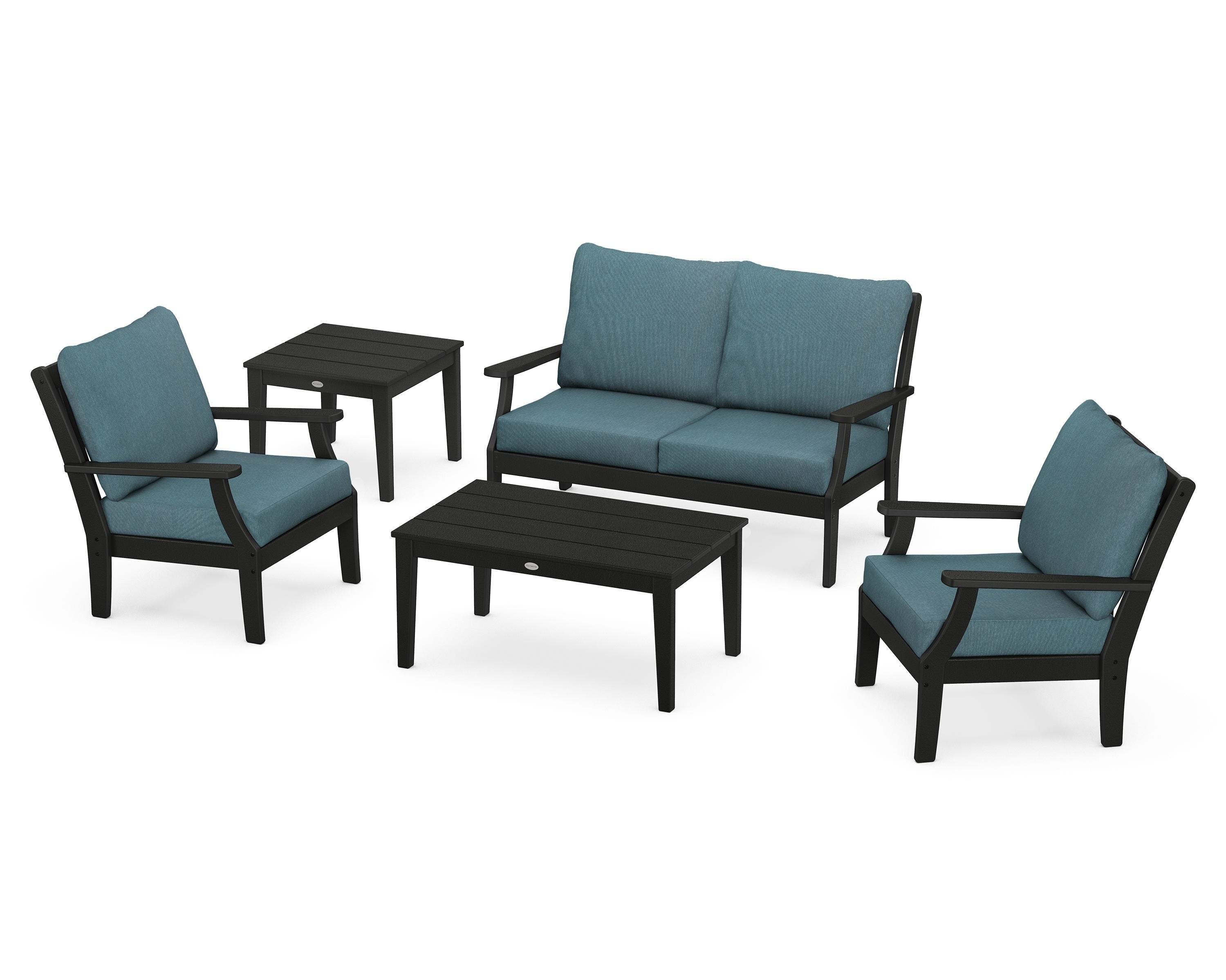 POLYWOOD® Braxton 5-Piece Deep Seating Set in Black / Ocean Teal