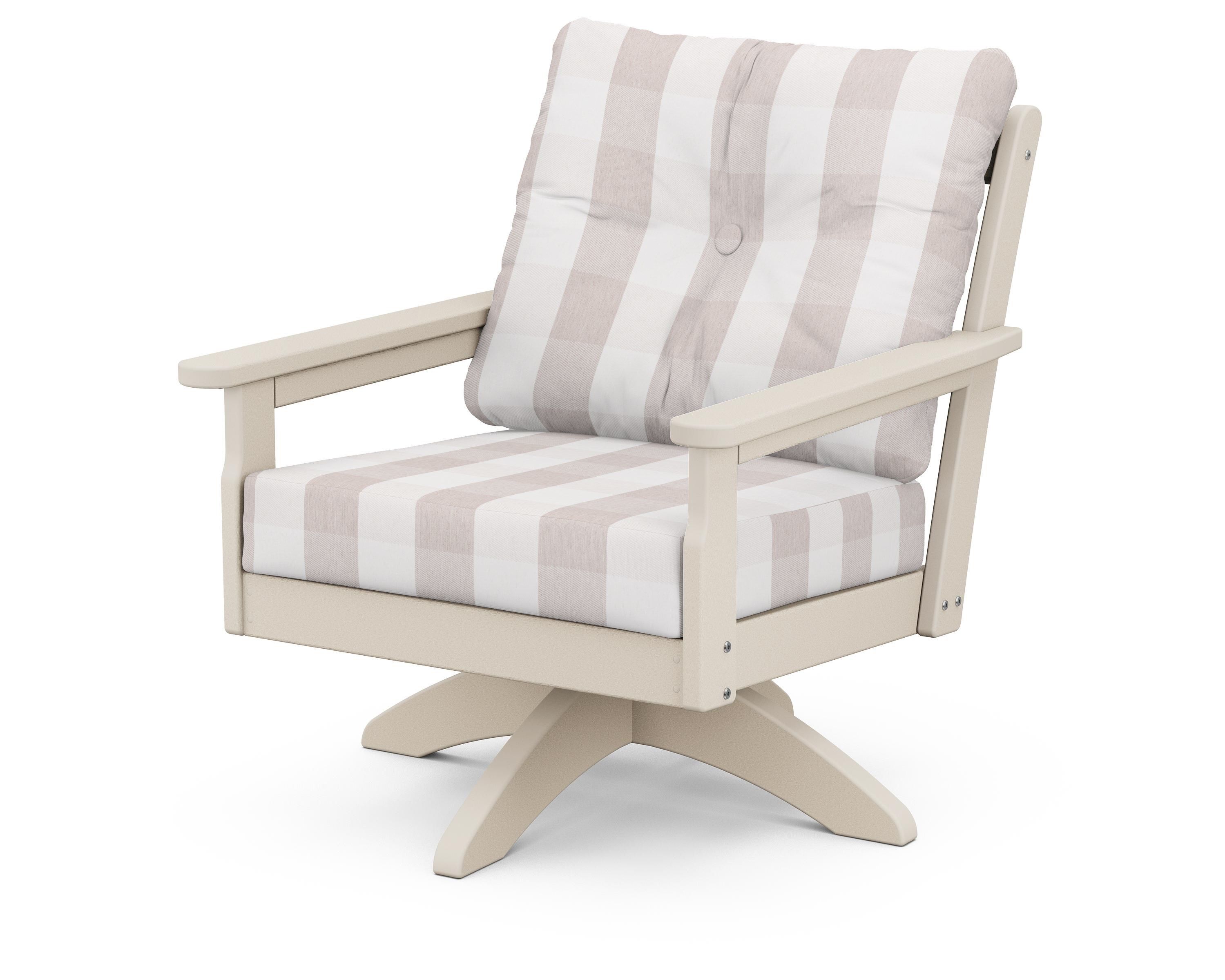 POLYWOOD® Vineyard Deep Seating Swivel Chair in Sand / Buffalo Plaid Dune Burlap
