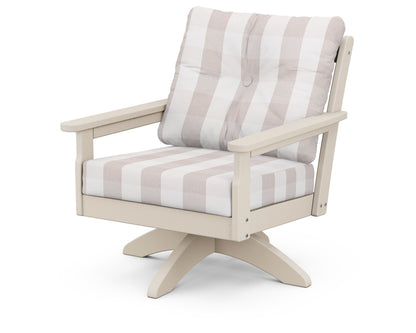 POLYWOOD® Vineyard Deep Seating Swivel Chair in Sand / Buffalo Plaid Dune Burlap