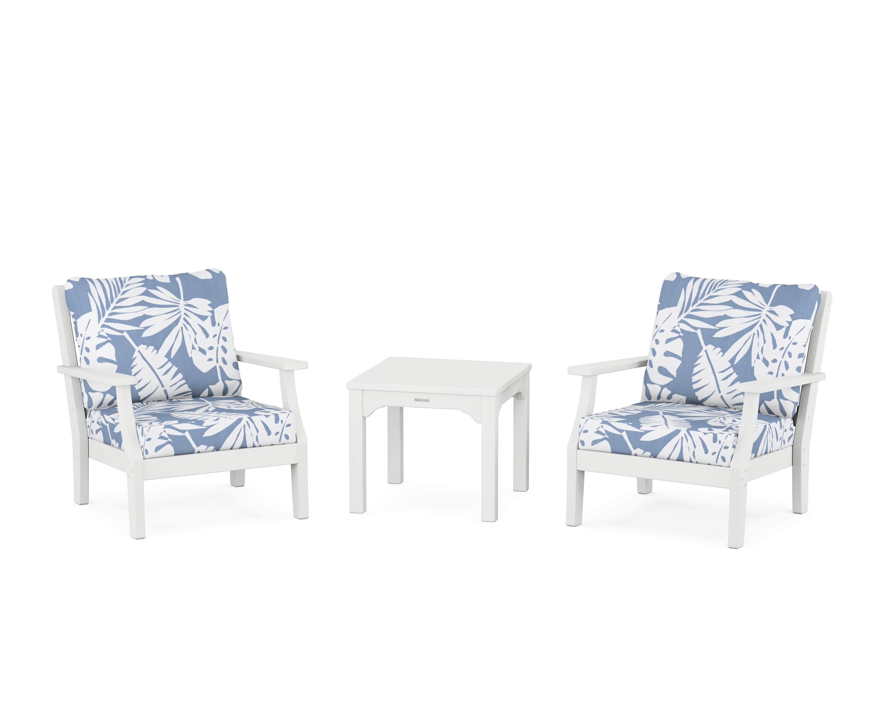 Martha Stewart by POLYWOOD® Chinoiserie 3-Piece Deep Seating Set in White / Leaf Sky Blue