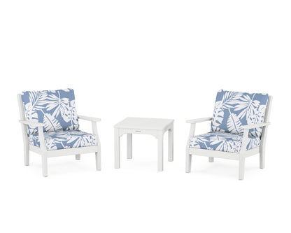 Martha Stewart by POLYWOOD® Chinoiserie 3-Piece Deep Seating Set in White / Leaf Sky Blue