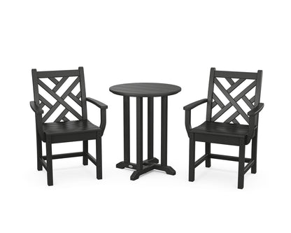 POLYWOOD® Chippendale 3-Piece Round Bistro Dining Set in Black