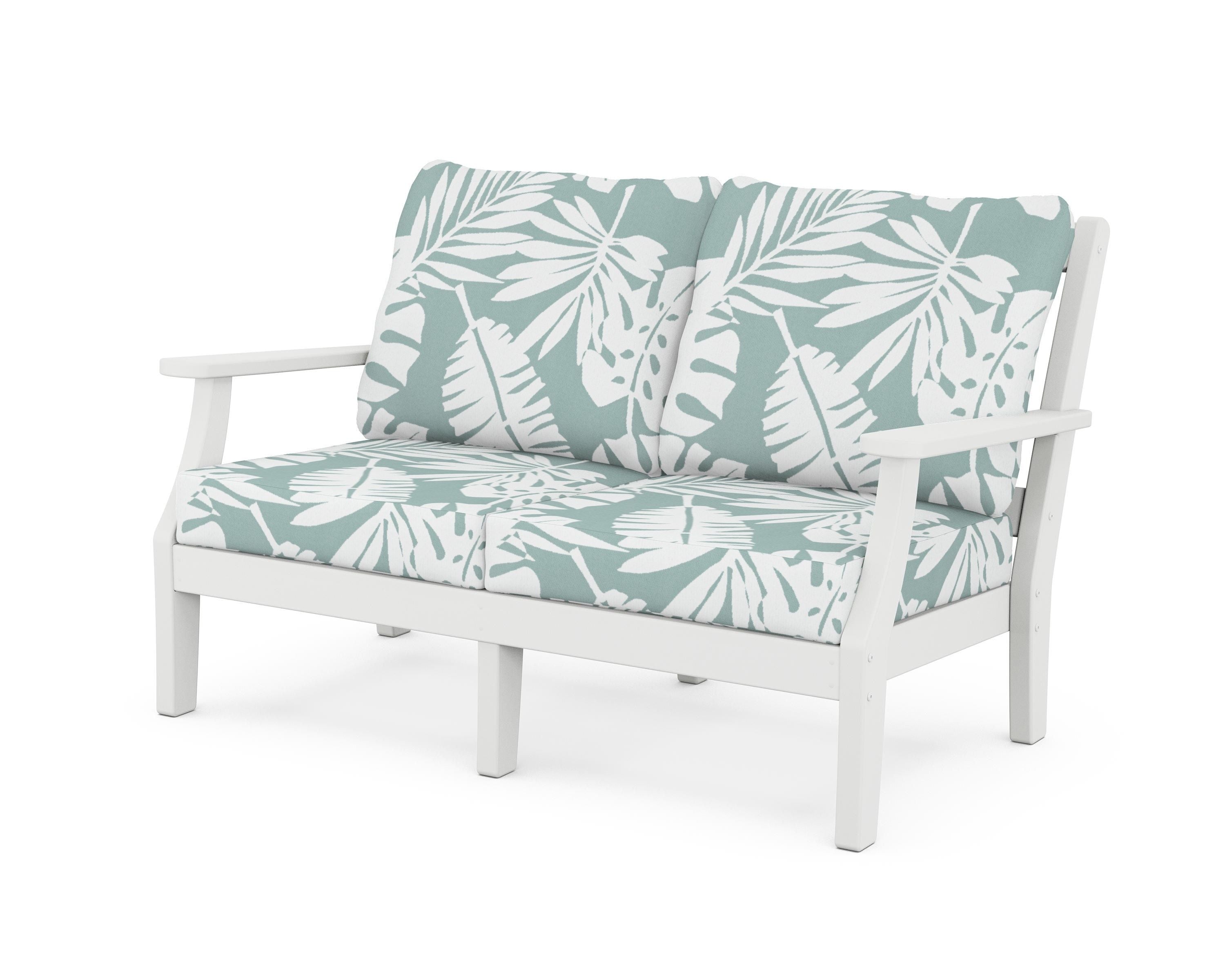 Martha Stewart by POLYWOOD® Chinoiserie Deep Seating Loveseat in White / Leaf Glacier Spa