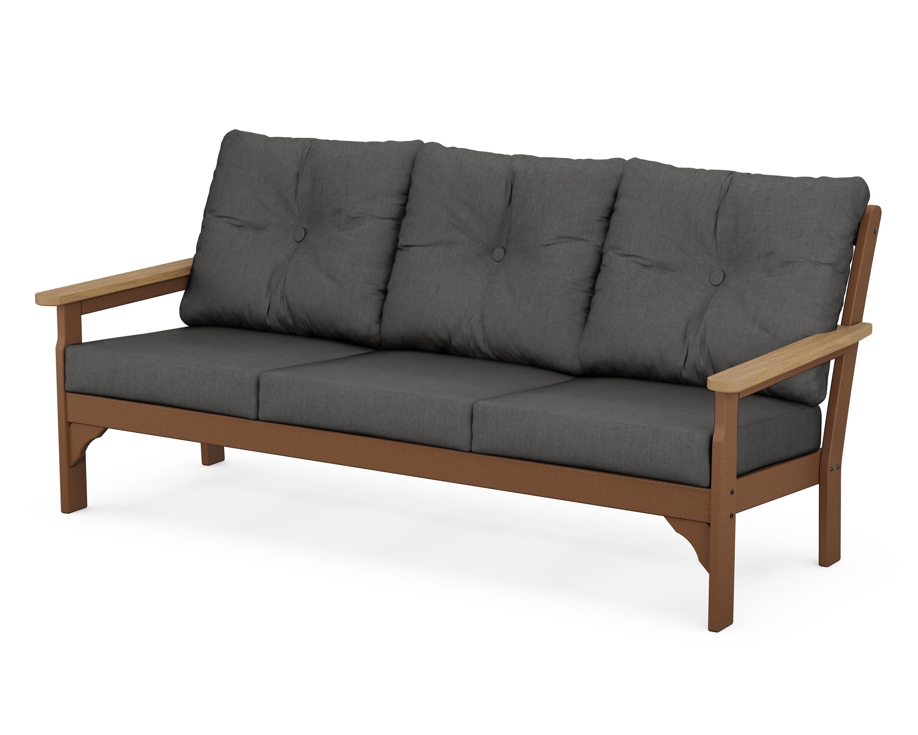 POLYWOOD® Vineyard Deep Seating Sofa in Teak / Natural / Spectrum Carbon