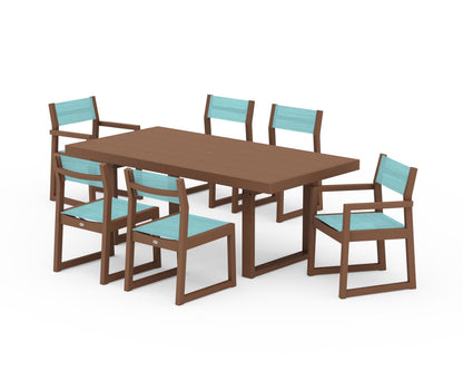 POLYWOOD® EDGE Sling 7-Piece Dining Set in Teak / Dupioni Aquamarine Sling