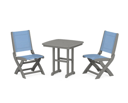 POLYWOOD® Coastal Folding Side Chair 3-Piece Dining Set in Slate Grey / Poolside Sling