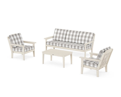 Country Living Cottage 4-Piece Deep Seating Set with Sofa in Sand / Buffalo Plaid Grey Mist