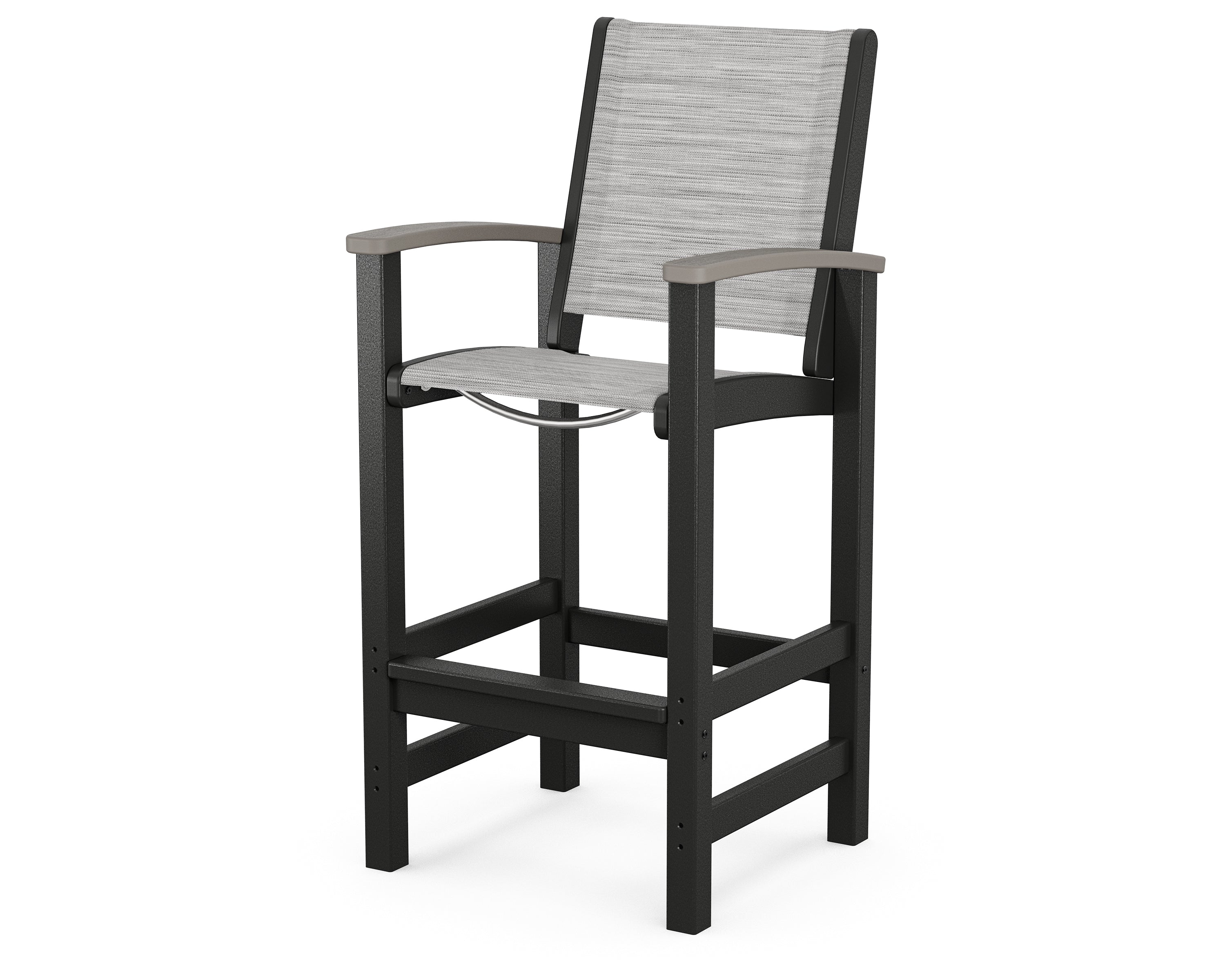 POLYWOOD® Coastal Bar Chair in Black / Driftwood / Metallic Sling