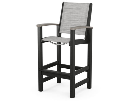 POLYWOOD® Coastal Bar Chair in Black / Driftwood / Metallic Sling