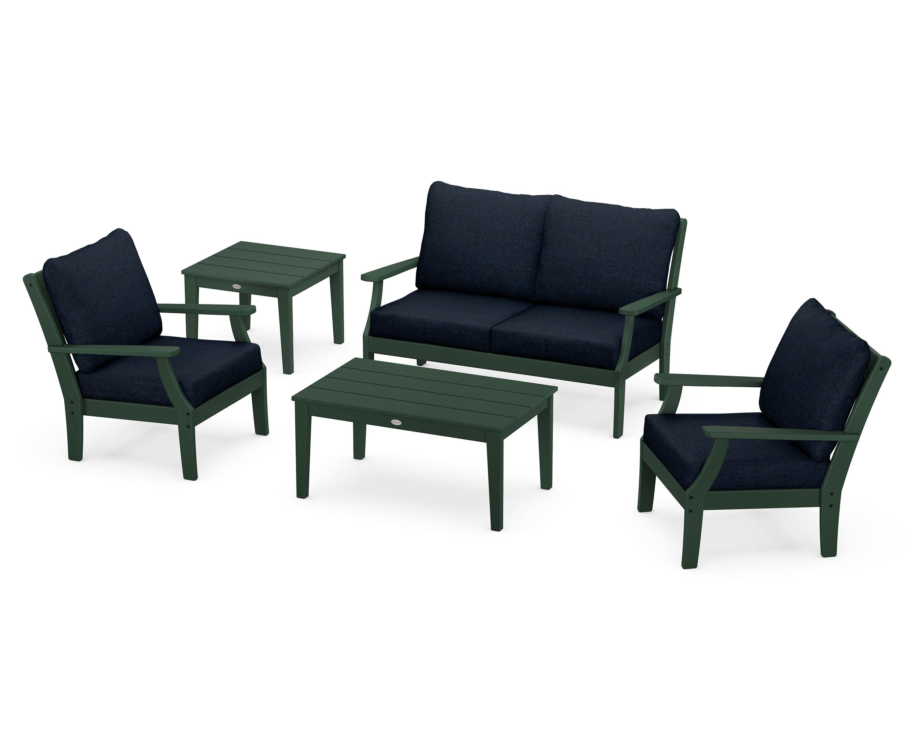 POLYWOOD® Braxton 5-Piece Deep Seating Set in Green / Marine Indigo