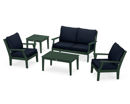 POLYWOOD® Braxton 5-Piece Deep Seating Set in Green / Marine Indigo