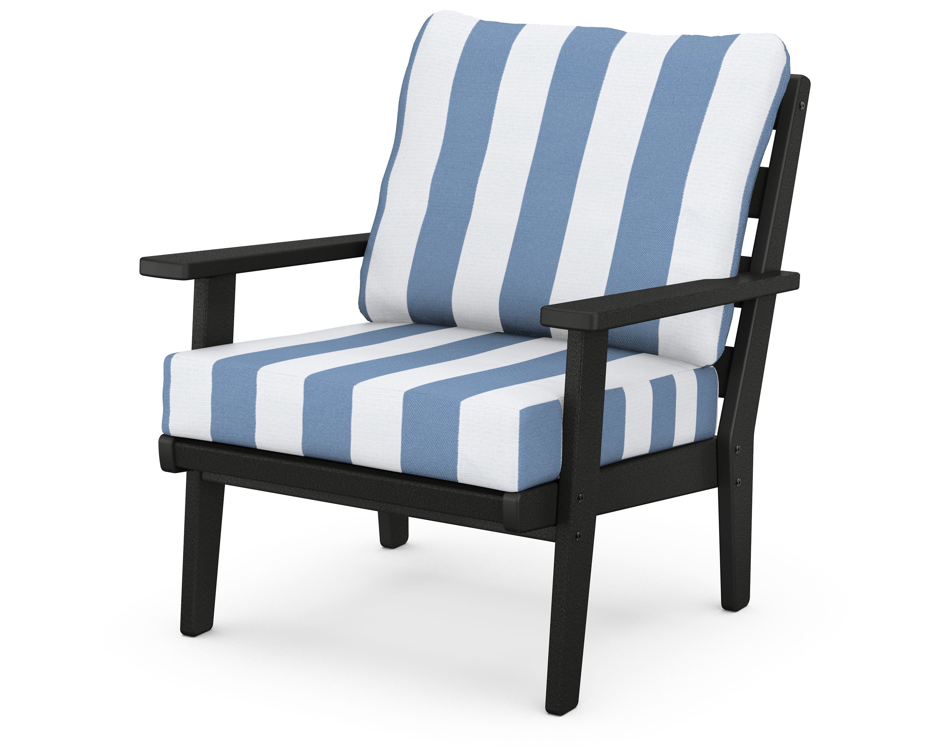 POLYWOOD® Grant Park Deep Seating Chair in Black / Cabana Stripe Sky Blue