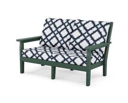 POLYWOOD® Chippendale Deep Seating Loveseat in Green / Trellis Marine Indigo