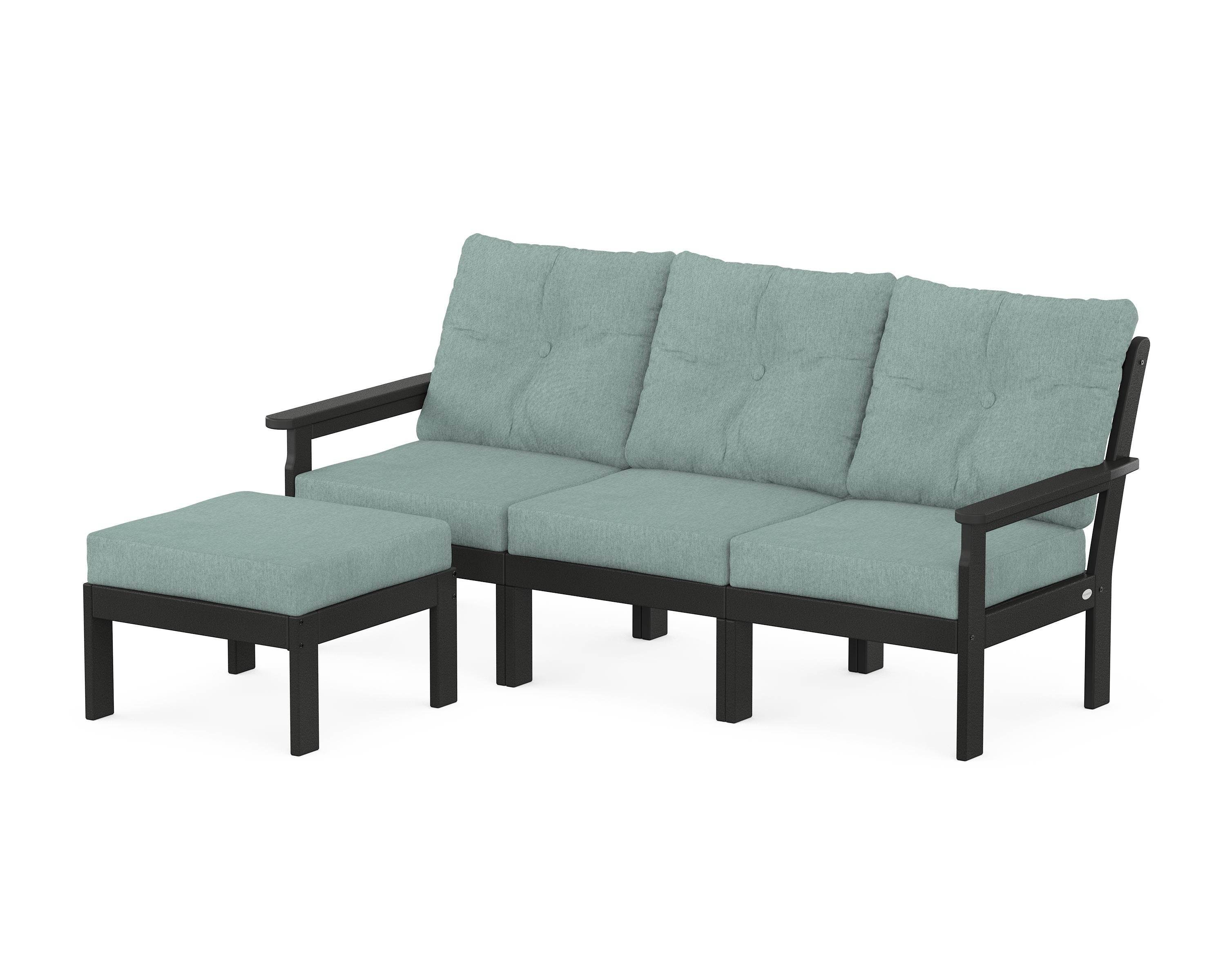 POLYWOOD® Vineyard 4-Piece Sectional with Ottoman in Black / Glacier Spa
