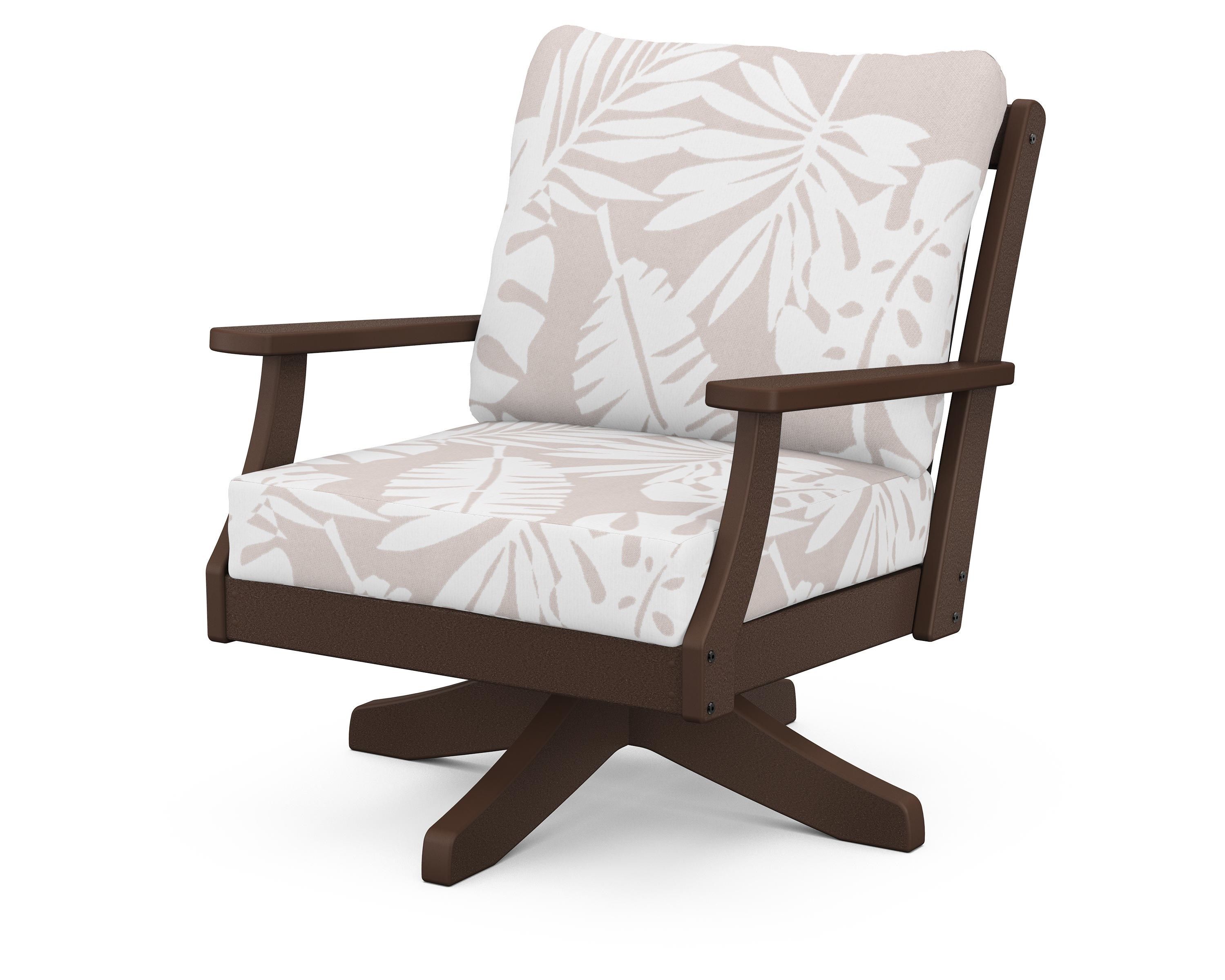 POLYWOOD® Braxton Deep Seating Swivel Chair in Mahogany / Leaf Dune Burlap