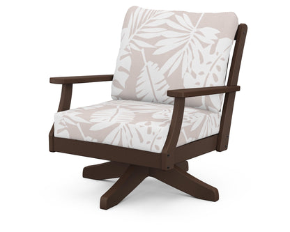 POLYWOOD® Braxton Deep Seating Swivel Chair in Mahogany / Leaf Dune Burlap