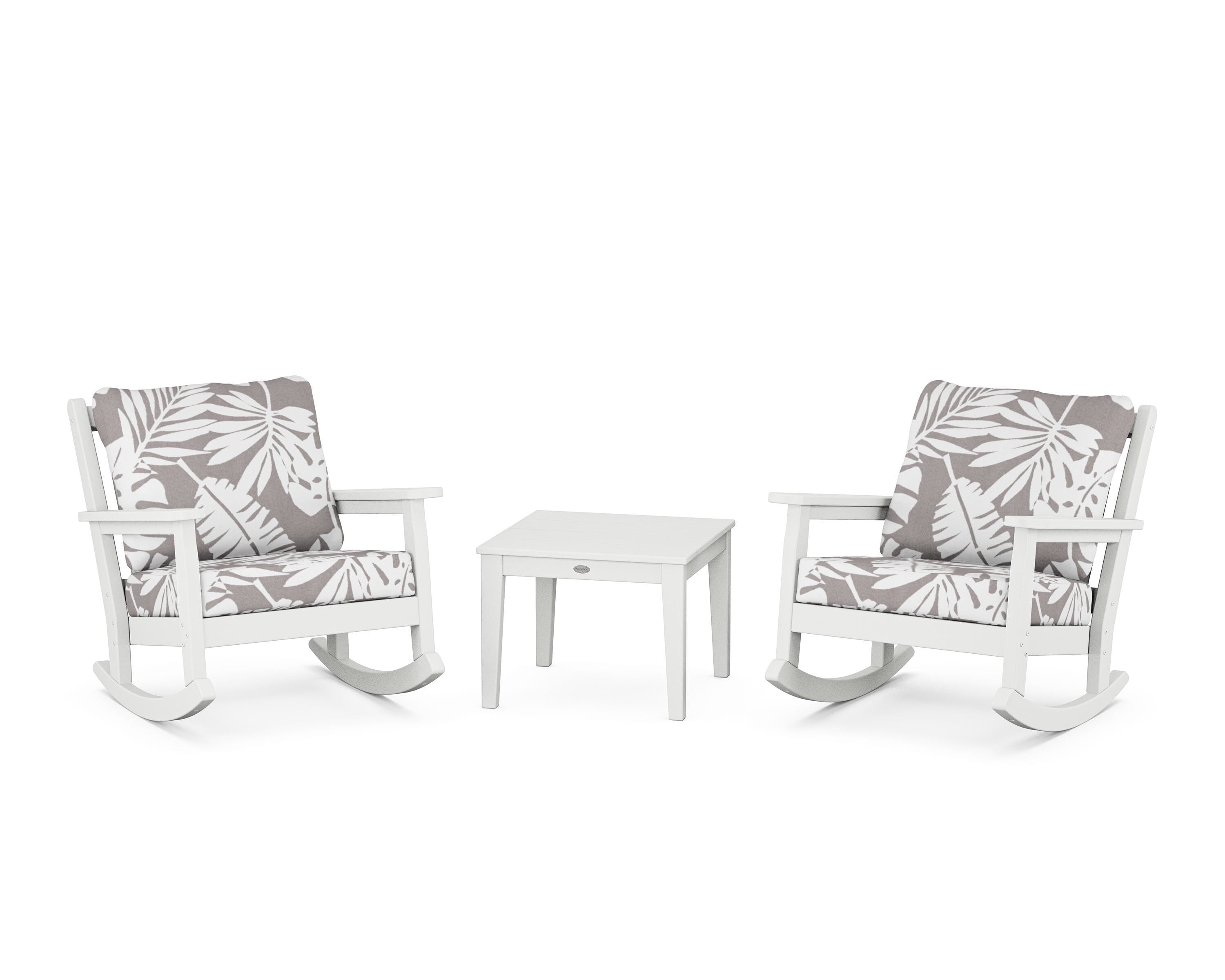POLYWOOD® Chippendale 3-Piece Deep Seating Rocker Set in White / Leaf Grey Mist