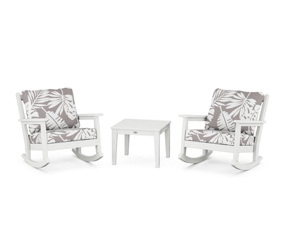 POLYWOOD® Chippendale 3-Piece Deep Seating Rocker Set in White / Leaf Grey Mist