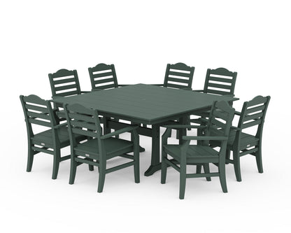 POLYWOOD® Savannah 9-Piece Square Farmhouse Dining Set with Trestle Legs in Green