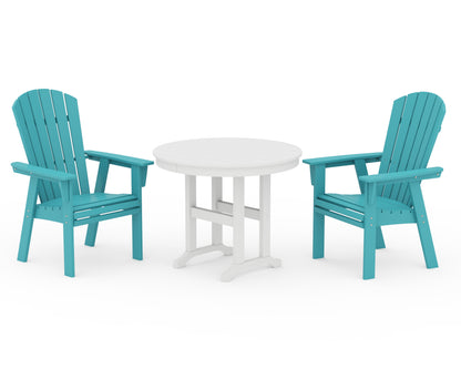 POLYWOOD® Nautical Adirondack 3-Piece Round Dining Set in Aruba / White