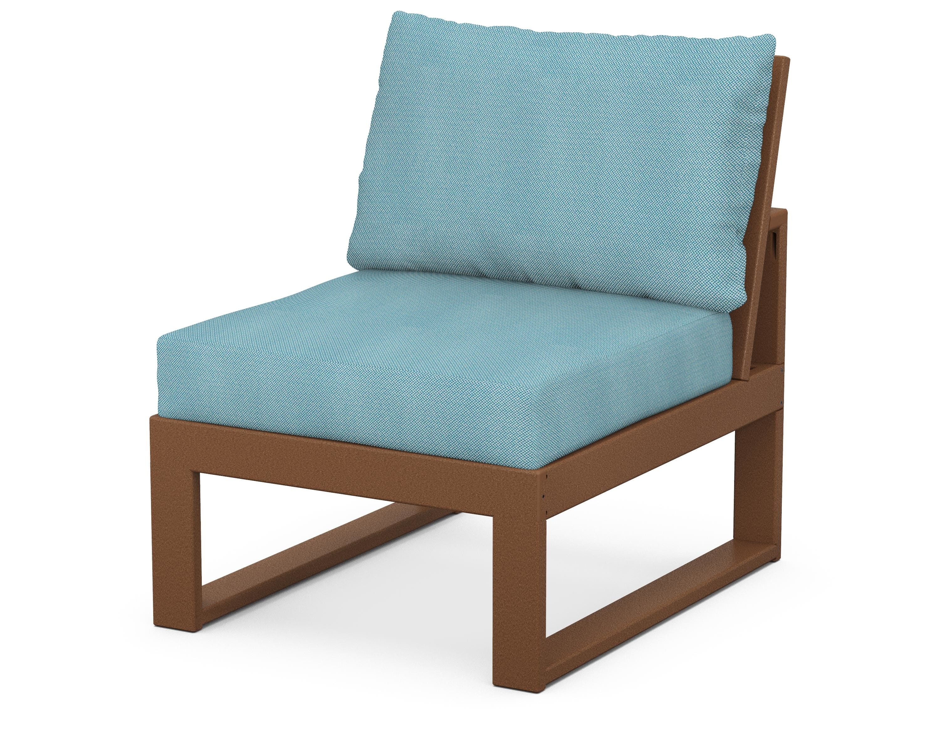 Unbranded Modular Armless Chair in Teak / Lattice Sky Blue