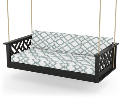 POLYWOOD® Chippendale Daybed Swing in Black / Trellis Glacier Spa