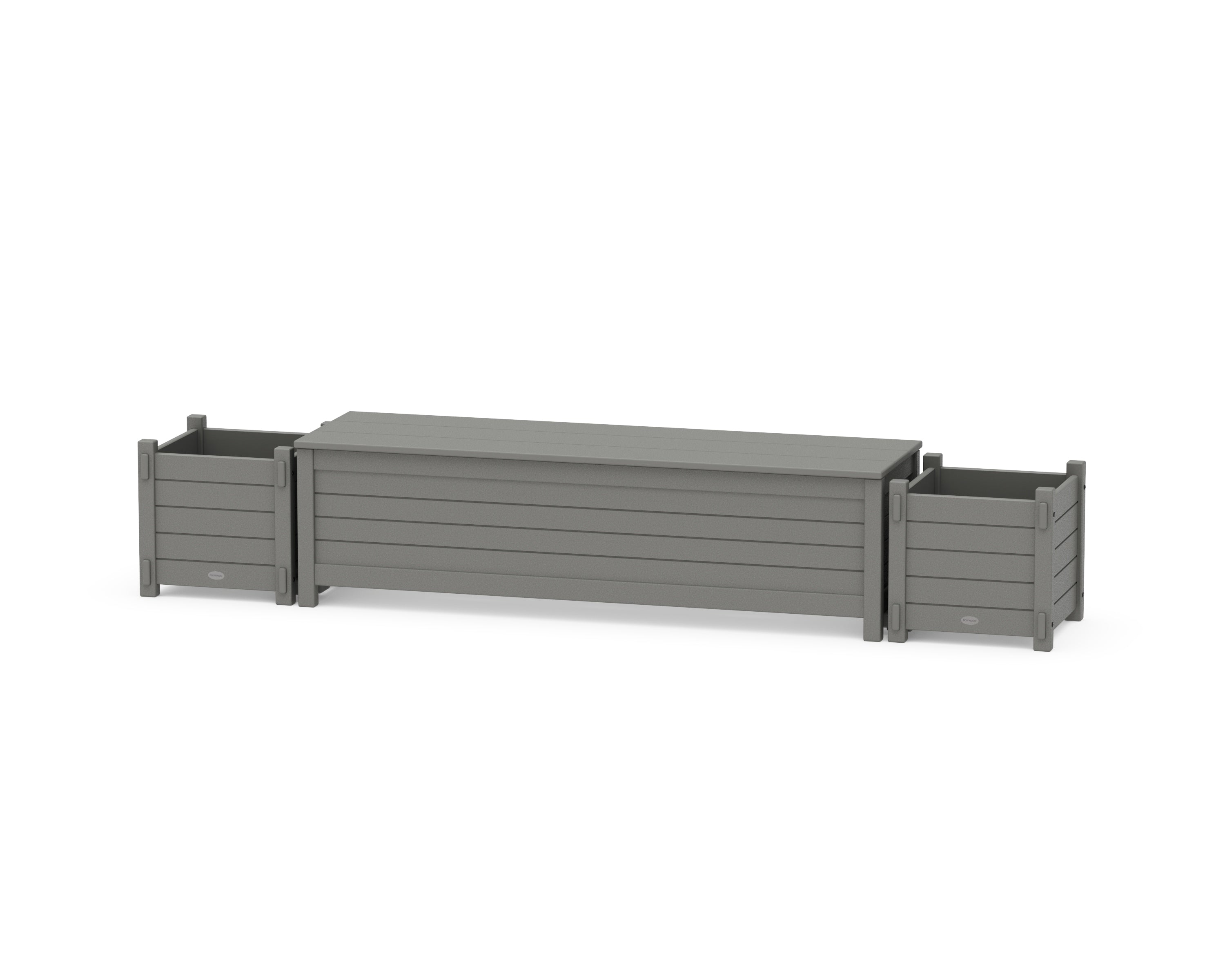 POLYWOOD® 60" Nautical Straight Planter Storage Bench Set in Slate Grey