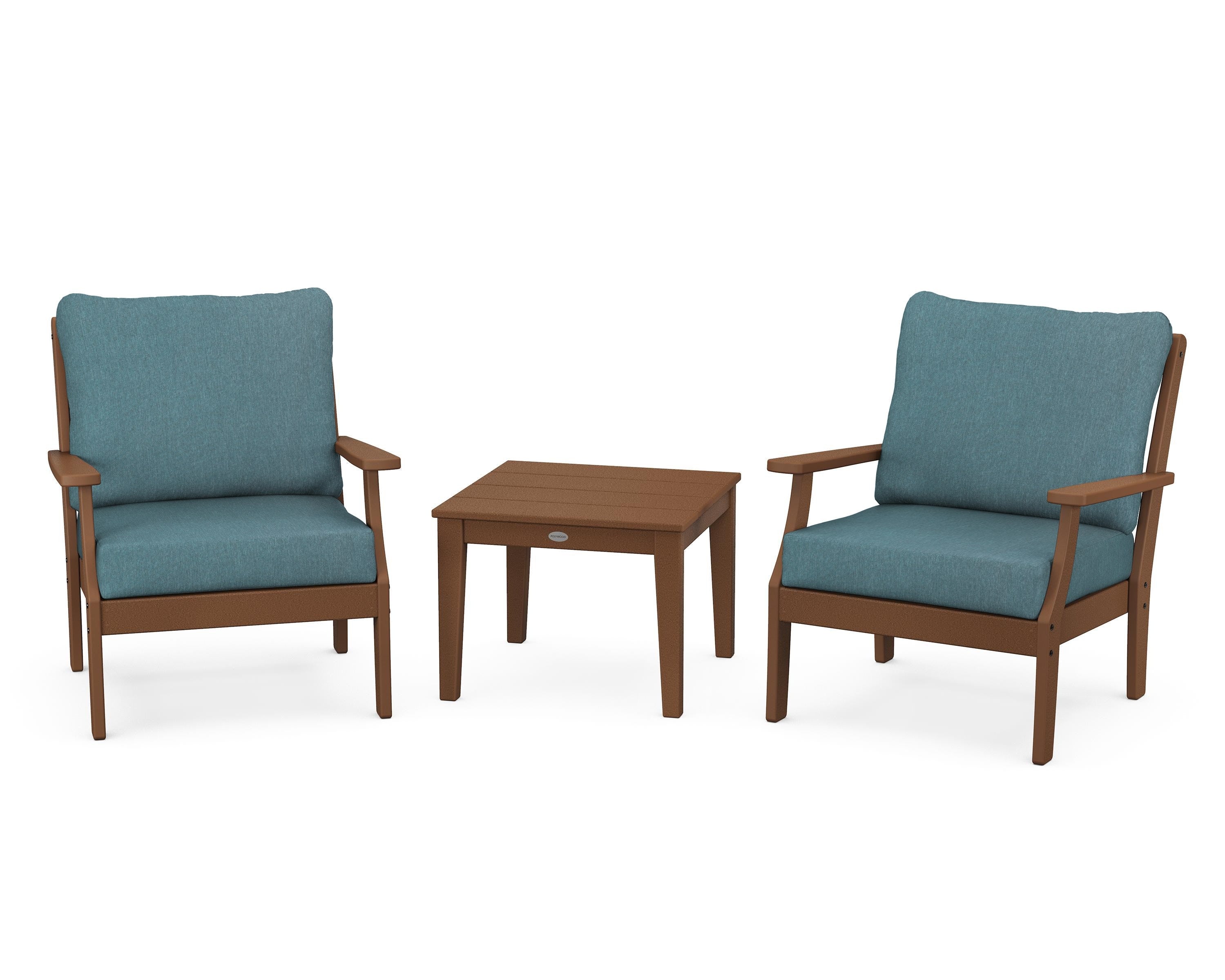 POLYWOOD® Braxton 3-Piece Deep Seating Set in Teak / Ocean Teal