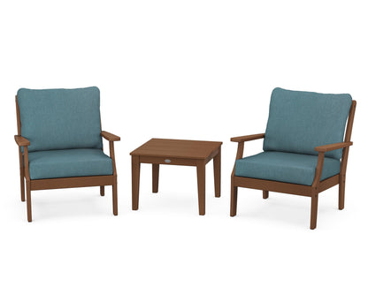 POLYWOOD® Braxton 3-Piece Deep Seating Set in Teak / Ocean Teal