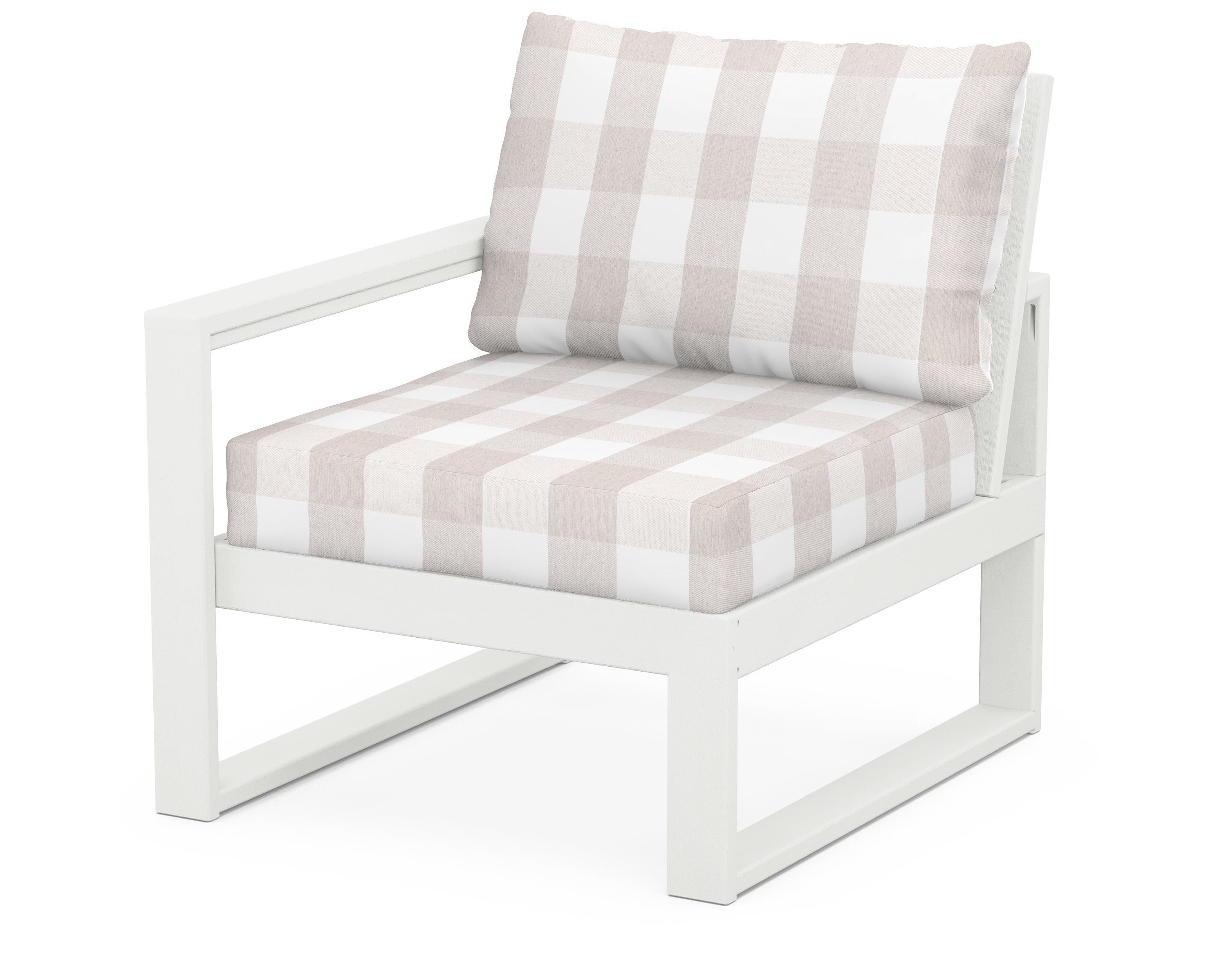 POLYWOOD® EDGE Modular Left Arm Chair in Vintage White / Buffalo Plaid Dune Burlap