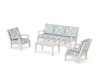 Country Living Wovendale 4-Piece Deep Seating Set with Sofa in Sand / Trellis Glacier Spa