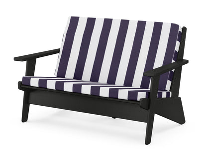 POLYWOOD® Riviera Modern Lounge Loveseat in Black / Cabana Stripe Navy