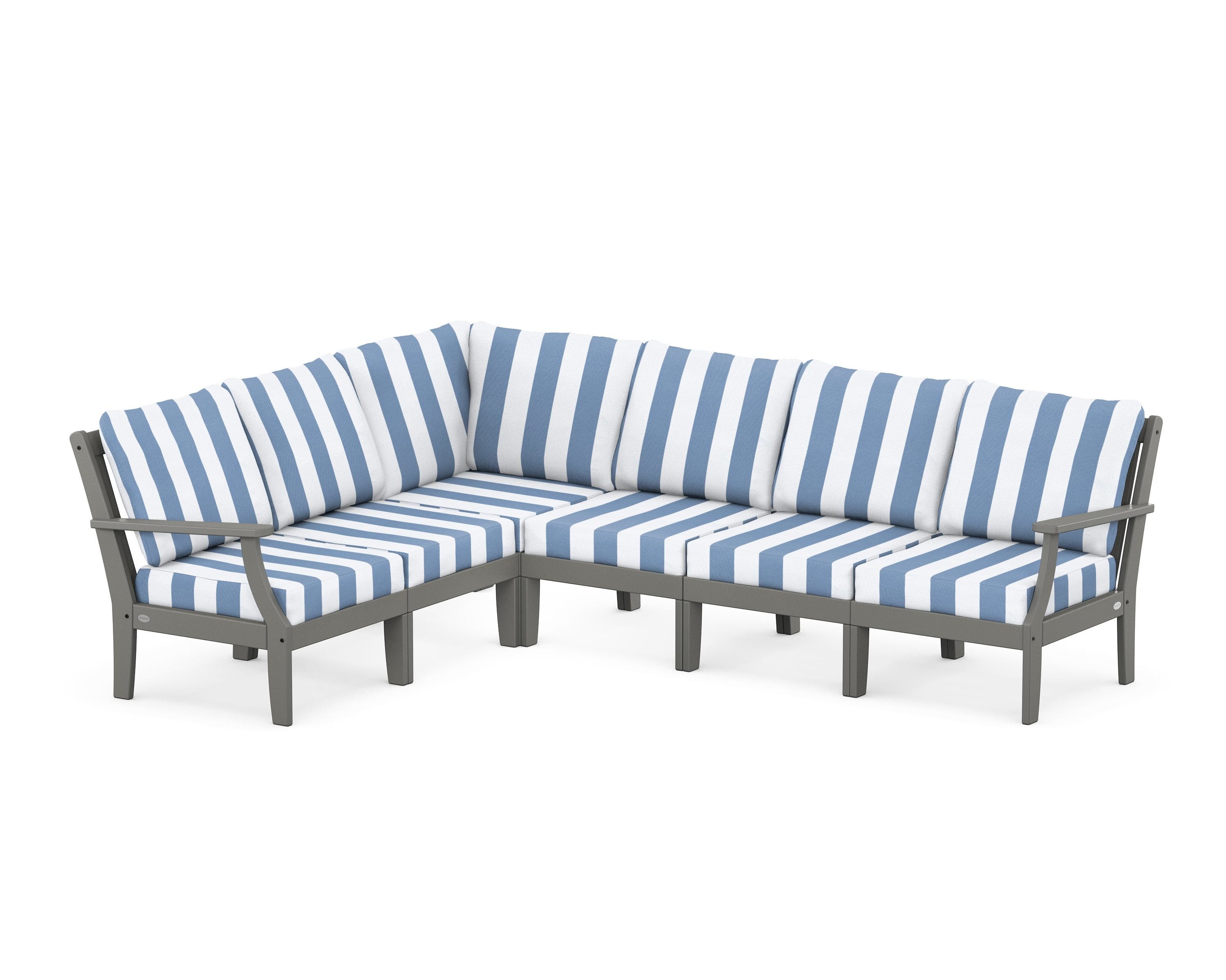 POLYWOOD® Braxton Modular 6-Piece Deep Seating Set in Slate Grey / Cabana Stripe Sky Blue
