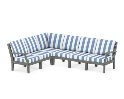 POLYWOOD® Braxton Modular 6-Piece Deep Seating Set in Slate Grey / Cabana Stripe Sky Blue