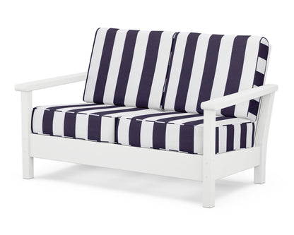 POLYWOOD® Harbour Deep Seating Loveseat in White / Cabana Stripe Navy