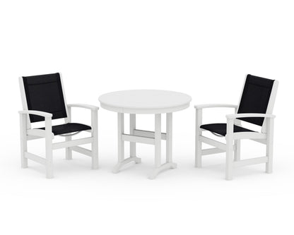 POLYWOOD® Coastal 3-Piece Round Dining Set in White / Black Sling