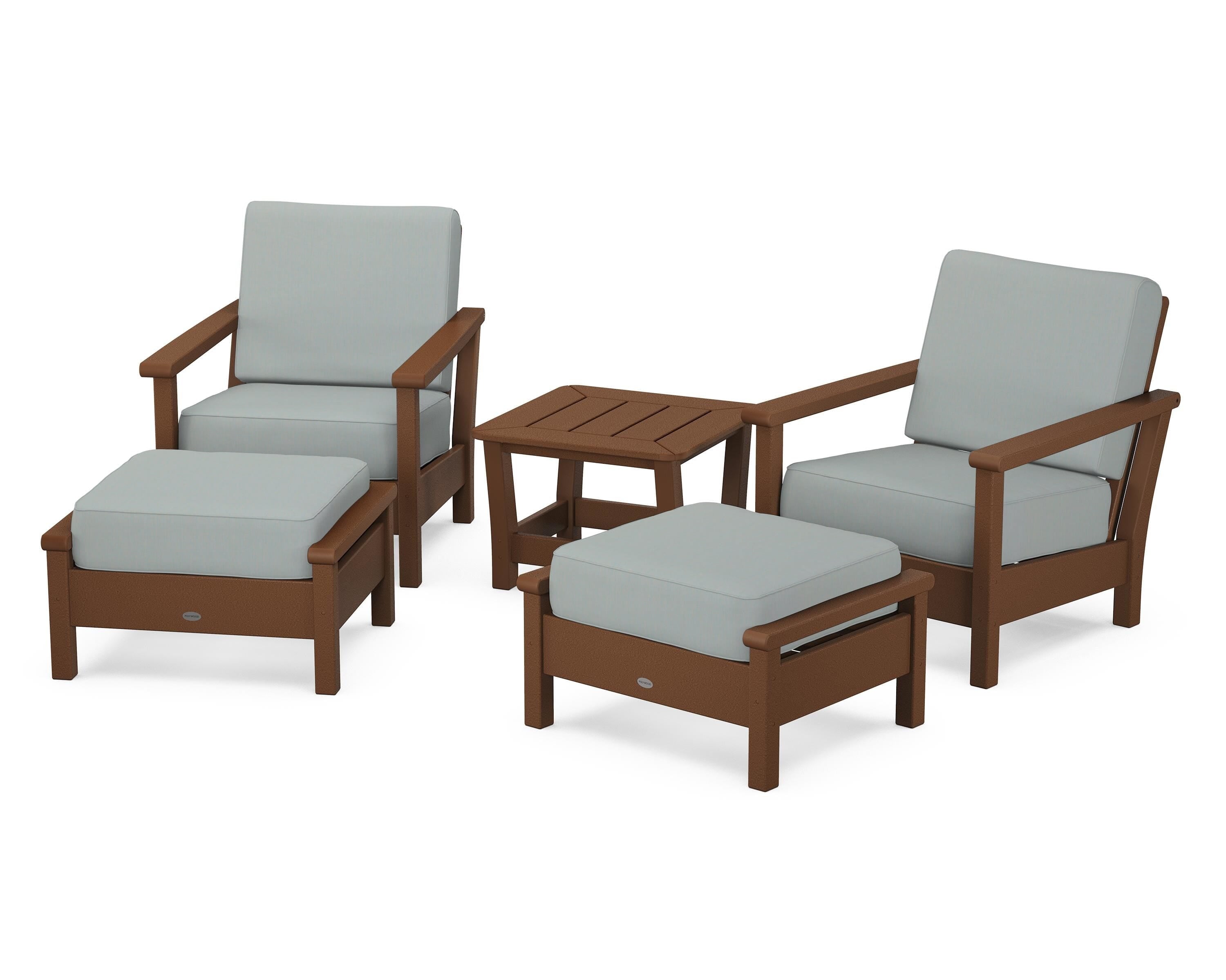 POLYWOOD® Harbour 5-Piece Deep Seating Chair Set in Teak / Spa