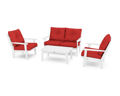 POLYWOOD® Lakeside 4-Piece Deep Seating Set in White / Crimson Linen