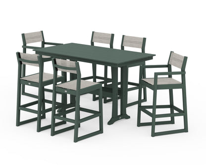 POLYWOOD® EDGE Sling 7-Piece Farmhouse Bar Set with Trestle Legs in Green / Birch Sling