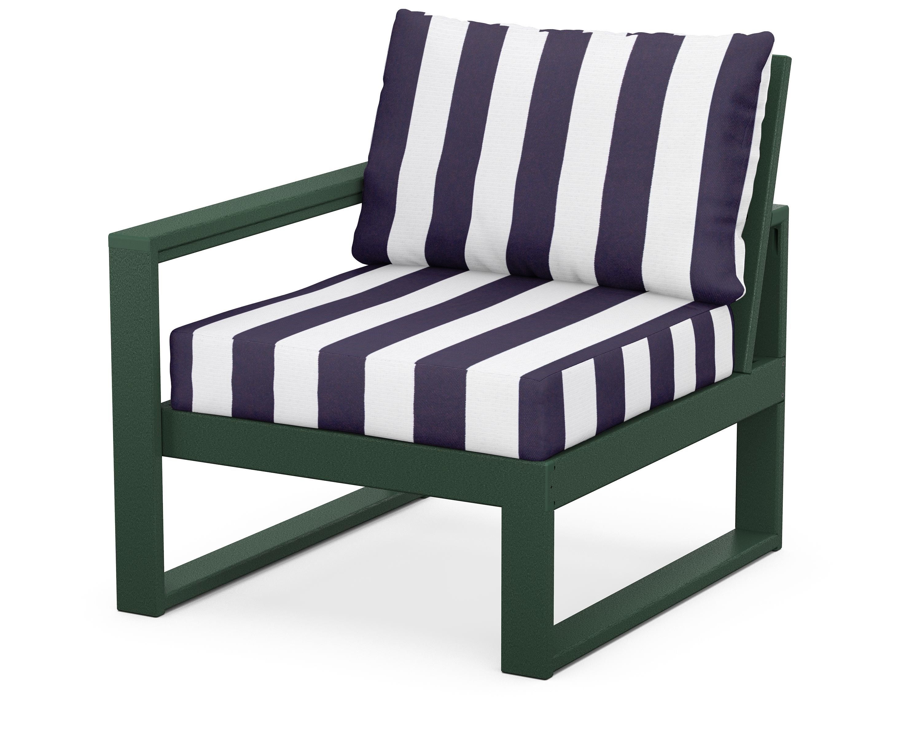 POLYWOOD® EDGE Modular Left Arm Chair in Green / Cabana Stripe Navy