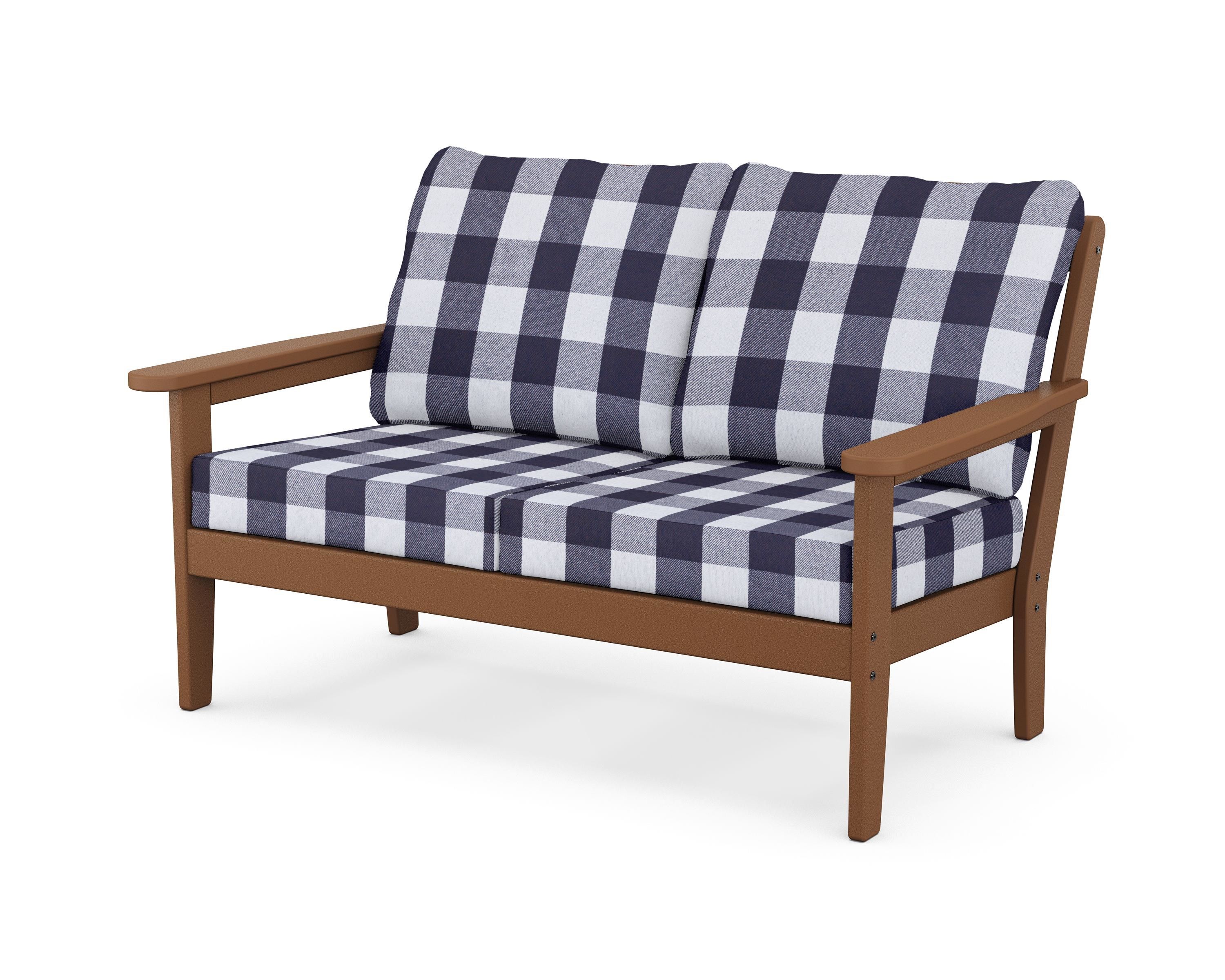 Country Living Cottage Deep Seating Loveseat in Teak / Buffalo Plaid Navy
