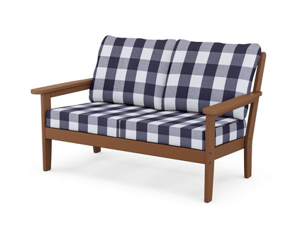 Country Living Cottage Deep Seating Loveseat in Teak / Buffalo Plaid Navy