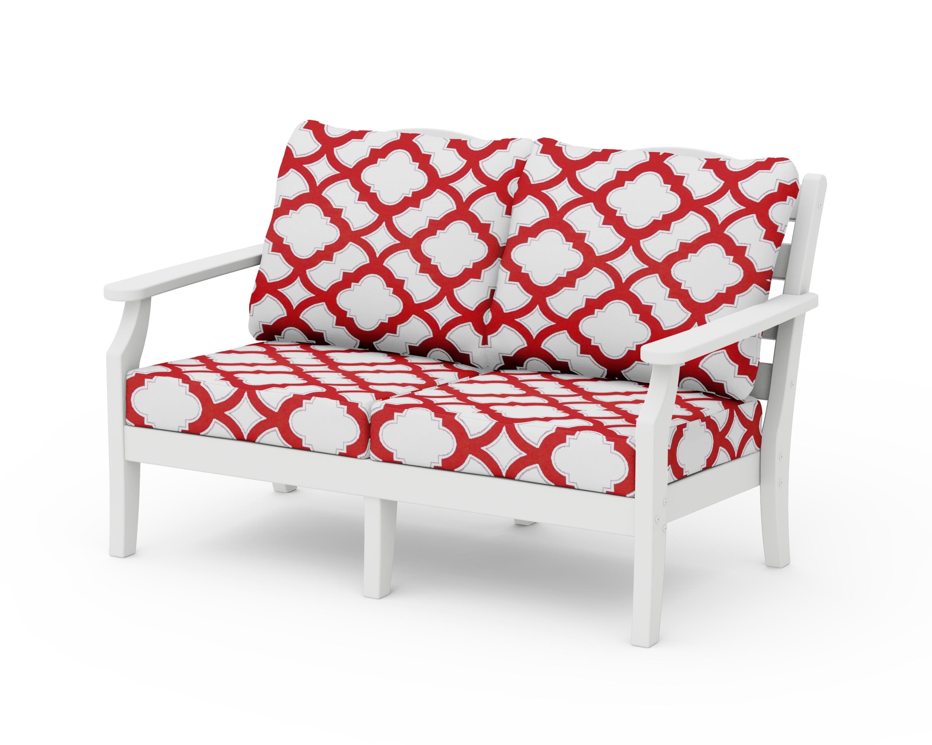 Draper James™ by  POLYWOOD® Savannah Deep Seating Loveseat in White / Trellis Crimson