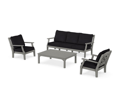 Martha Stewart by POLYWOOD® Chinoiserie 4-Piece Deep Seating Set with Sofa in Slate Grey / Midnight Linen