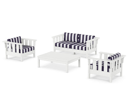 Martha Stewart by POLYWOOD® Acadia 4-Piece Deep Seating Set with Loveseat in White / Cabana Stripe Navy